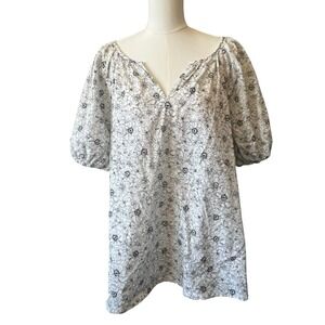 Lane Bryant Womens Blouse 22/24 Swiss Dots V-Neck Top Puff Balloon Sleeves